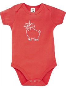 Baby Body lustige Tiere Einhornschwein, Einhorn, Schwein, Ferkel, rot, 12-18 Monate