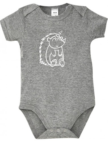 Baby Body lustige Tiere Einhornigel, Einhorn, Igel, grau, 12-18 Monate