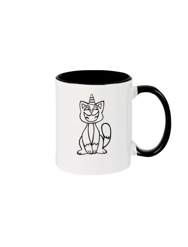 Kaffeepott lustige Tiere Einhornkatze, Einhorn, Katze, schwarz