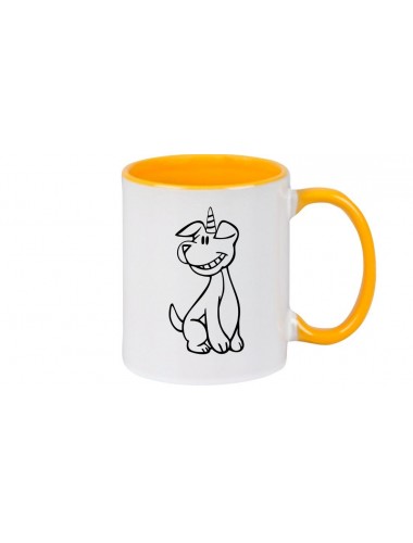 Kaffeepott lustige Tiere Einhornhund, Einhorn, Hund, gelb