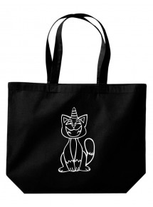 große Einkaufstasche lustige Tiere Einhornkatze, Einhorn, Katze, schwarz