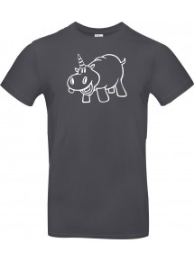 T-Shirt lustige Tiere Einhornnilpferd, Einhorn, Nilpferd  grau, L