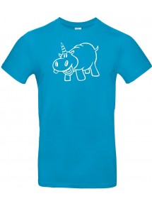 T-Shirt lustige Tiere Einhornnilpferd, Einhorn, Nilpferd  türkis, L