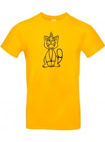 T-Shirt lustige Tiere Einhornkatze, Einhorn, Katze  gelb, L