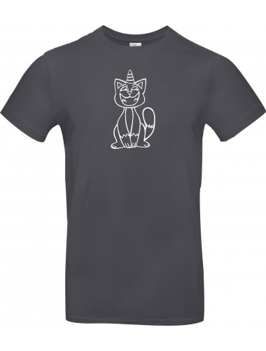 T-Shirt lustige Tiere Einhornkatze, Einhorn, Katze  grau, L