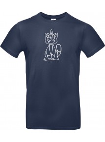 T-Shirt lustige Tiere Einhornkatze, Einhorn, Katze  navy, L