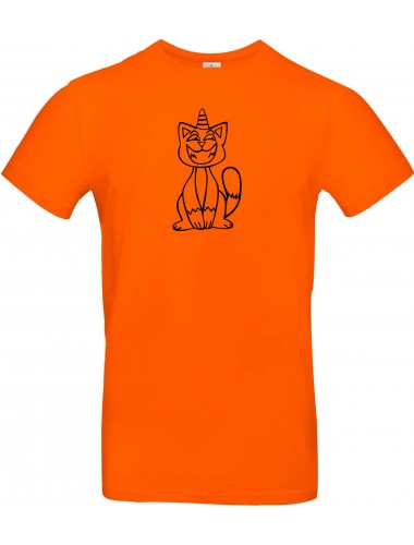 T-Shirt lustige Tiere Einhornkatze, Einhorn, Katze  orange, L