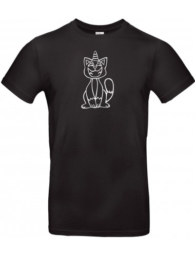 T-Shirt lustige Tiere Einhornkatze, Einhorn, Katze  schwarz, L