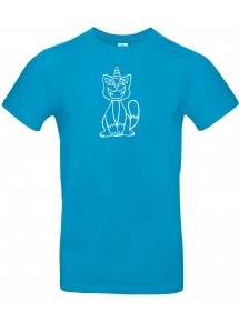 T-Shirt lustige Tiere Einhornkatze, Einhorn, Katze  türkis, L