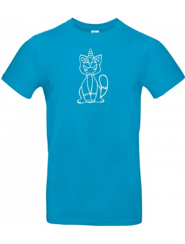 T-Shirt lustige Tiere Einhornkatze, Einhorn, Katze  türkis, L