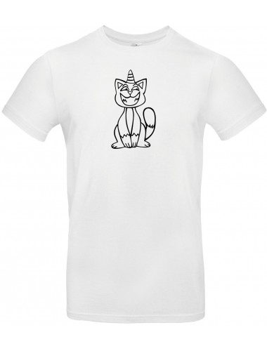 T-Shirt lustige Tiere Einhornkatze, Einhorn, Katze  weiss, L