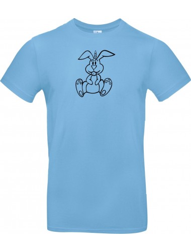 T-Shirt lustige Tiere Einhornhase, Einhorn, Hase  hellblau, L
