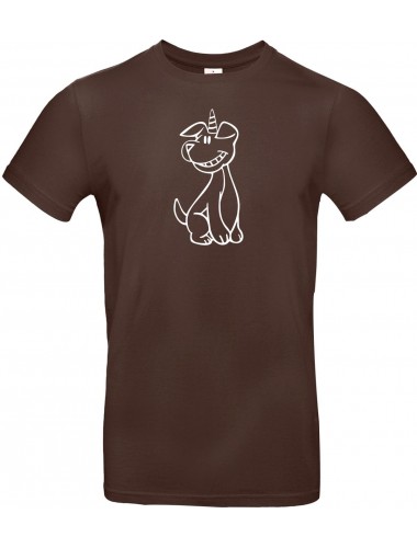 T-Shirt lustige Tiere Einhornhund, Einhorn, Hund  braun, L