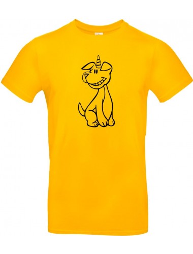 T-Shirt lustige Tiere Einhornhund, Einhorn, Hund  gelb, L
