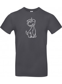 T-Shirt lustige Tiere Einhornhund, Einhorn, Hund  grau, L