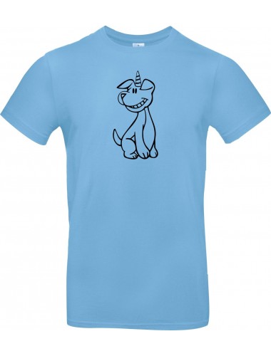 T-Shirt lustige Tiere Einhornhund, Einhorn, Hund  hellblau, L