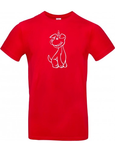 T-Shirt lustige Tiere Einhornhund, Einhorn, Hund  rot, L