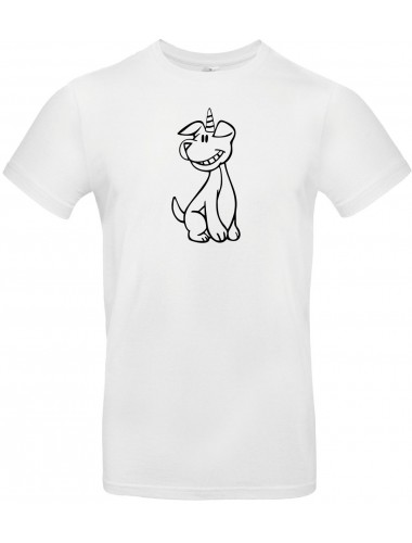 T-Shirt lustige Tiere Einhornhund, Einhorn, Hund  weiss, L