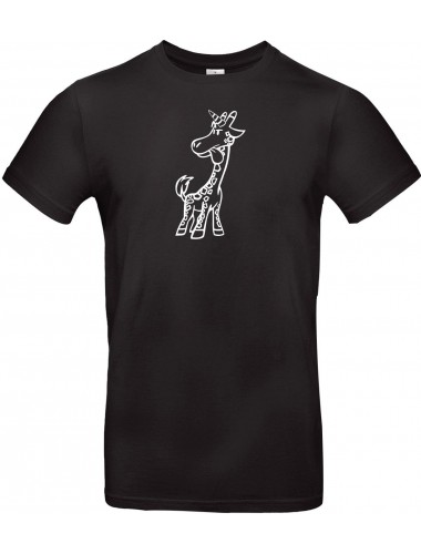 T-Shirt lustige Tiere Einhorngiraffe, Einhorn, Giraffe  schwarz, L