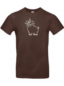 T-Shirt lustige Tiere Einhornschwein, Einhorn, Schwein, Ferkel  braun, L