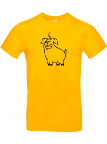 T-Shirt lustige Tiere Einhornschwein, Einhorn, Schwein, Ferkel  gelb, L