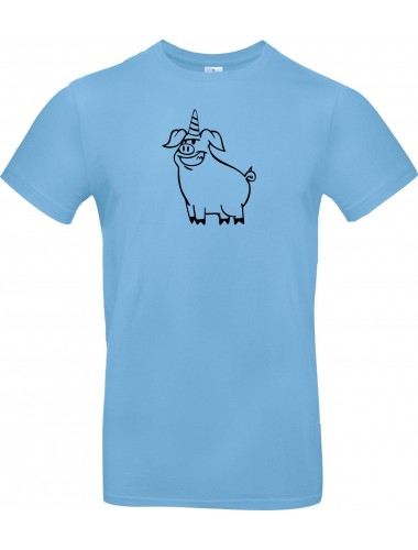 T-Shirt lustige Tiere Einhornschwein, Einhorn, Schwein, Ferkel  hellblau, L