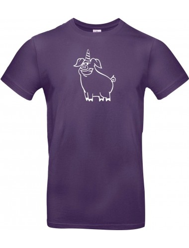 T-Shirt lustige Tiere Einhornschwein, Einhorn, Schwein, Ferkel  lila, L