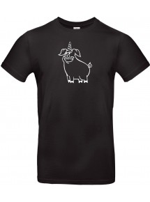 T-Shirt lustige Tiere Einhornschwein, Einhorn, Schwein, Ferkel  schwarz, L