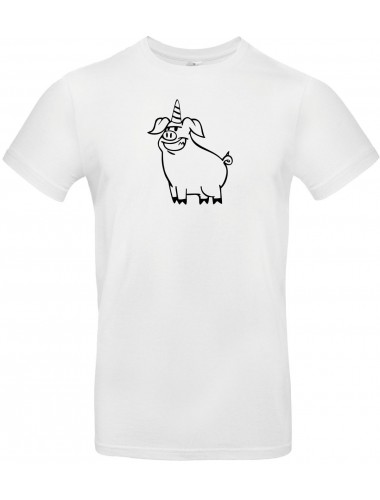 T-Shirt lustige Tiere Einhornschwein, Einhorn, Schwein, Ferkel  weiss, L