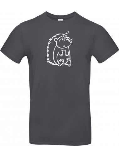 T-Shirt lustige Tiere Einhornigel, Einhorn, Igel  grau, L