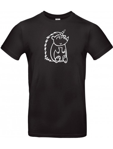 T-Shirt lustige Tiere Einhornigel, Einhorn, Igel  schwarz, L