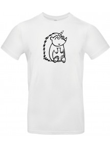 T-Shirt lustige Tiere Einhornigel, Einhorn, Igel  weiss, L