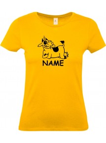 Lady T-Shirt lustige Tiere mit Wunschnamen Einhornkuh, Einhorn, Kuh , gelb, L