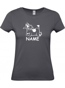 Lady T-Shirt lustige Tiere mit Wunschnamen Einhornkuh, Einhorn, Kuh , grau, L