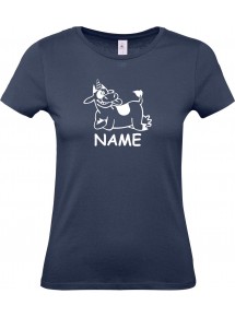 Lady T-Shirt lustige Tiere mit Wunschnamen Einhornkuh, Einhorn, Kuh , navy, L