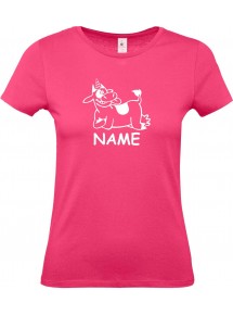 Lady T-Shirt lustige Tiere mit Wunschnamen Einhornkuh, Einhorn, Kuh , pink, L