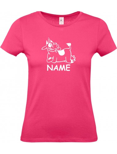 Lady T-Shirt lustige Tiere mit Wunschnamen Einhornkuh, Einhorn, Kuh , pink, L