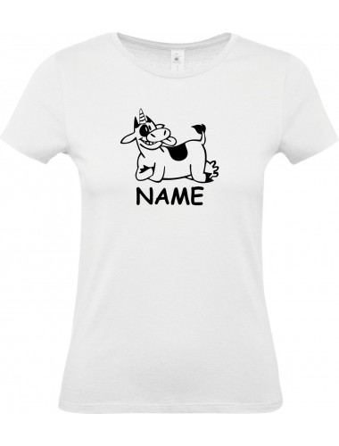 Lady T-Shirt lustige Tiere mit Wunschnamen Einhornkuh, Einhorn, Kuh , weiss, L