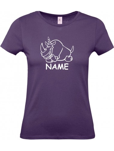 Lady T-Shirt lustige Tiere mit Wunschnamen Einhornnashorn, Einhorn, Nashorn, lila, L