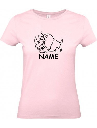 Lady T-Shirt lustige Tiere mit Wunschnamen Einhornnashorn, Einhorn, Nashorn, rosa, L