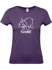 Lady T-Shirt lustige Tiere mit Wunschnamen Einhornnilpferd, Einhorn, Nilpferd,