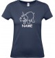 Lady T-Shirt lustige Tiere mit Wunschnamen Einhornnilpferd, Einhorn, Nilpferd, navy, L