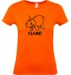 Lady T-Shirt lustige Tiere mit Wunschnamen Einhornnilpferd, Einhorn, Nilpferd, orange, L