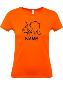 Lady T-Shirt lustige Tiere mit Wunschnamen Einhornnilpferd, Einhorn, Nilpferd, orange, L