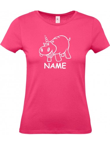 Lady T-Shirt lustige Tiere mit Wunschnamen Einhornnilpferd, Einhorn, Nilpferd, pink, L