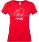 Lady T-Shirt lustige Tiere mit Wunschnamen Einhornnilpferd, Einhorn, Nilpferd, rot, L
