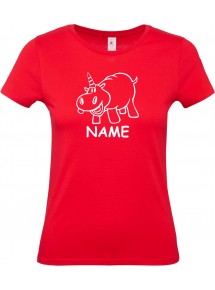 Lady T-Shirt lustige Tiere mit Wunschnamen Einhornnilpferd, Einhorn, Nilpferd, rot, L