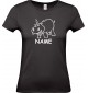 Lady T-Shirt lustige Tiere mit Wunschnamen Einhornnilpferd, Einhorn, Nilpferd, schwarz, L