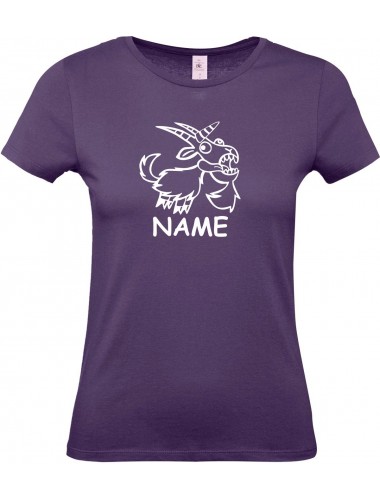 Lady T-Shirt lustige Tiere mit Wunschnamen Einhornziege, Einhorn, Ziege, lila, L