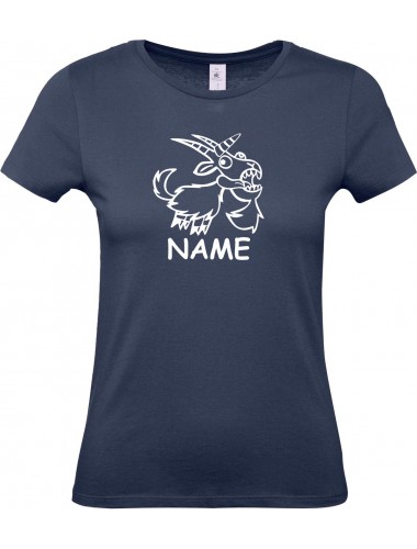 Lady T-Shirt lustige Tiere mit Wunschnamen Einhornziege, Einhorn, Ziege, navy, L